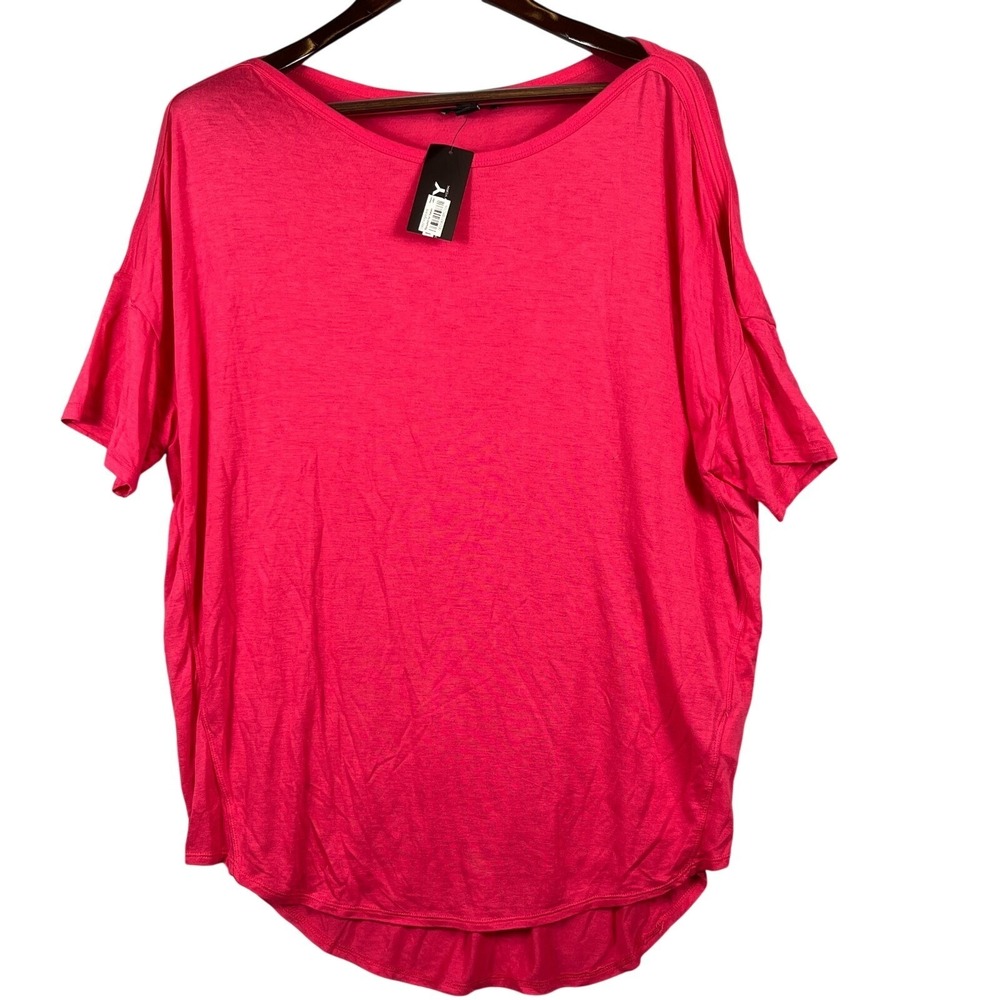DKNY Womens L Short Sleeve High Low Top Punch Pink Casual Minimalist Tunic Flowy